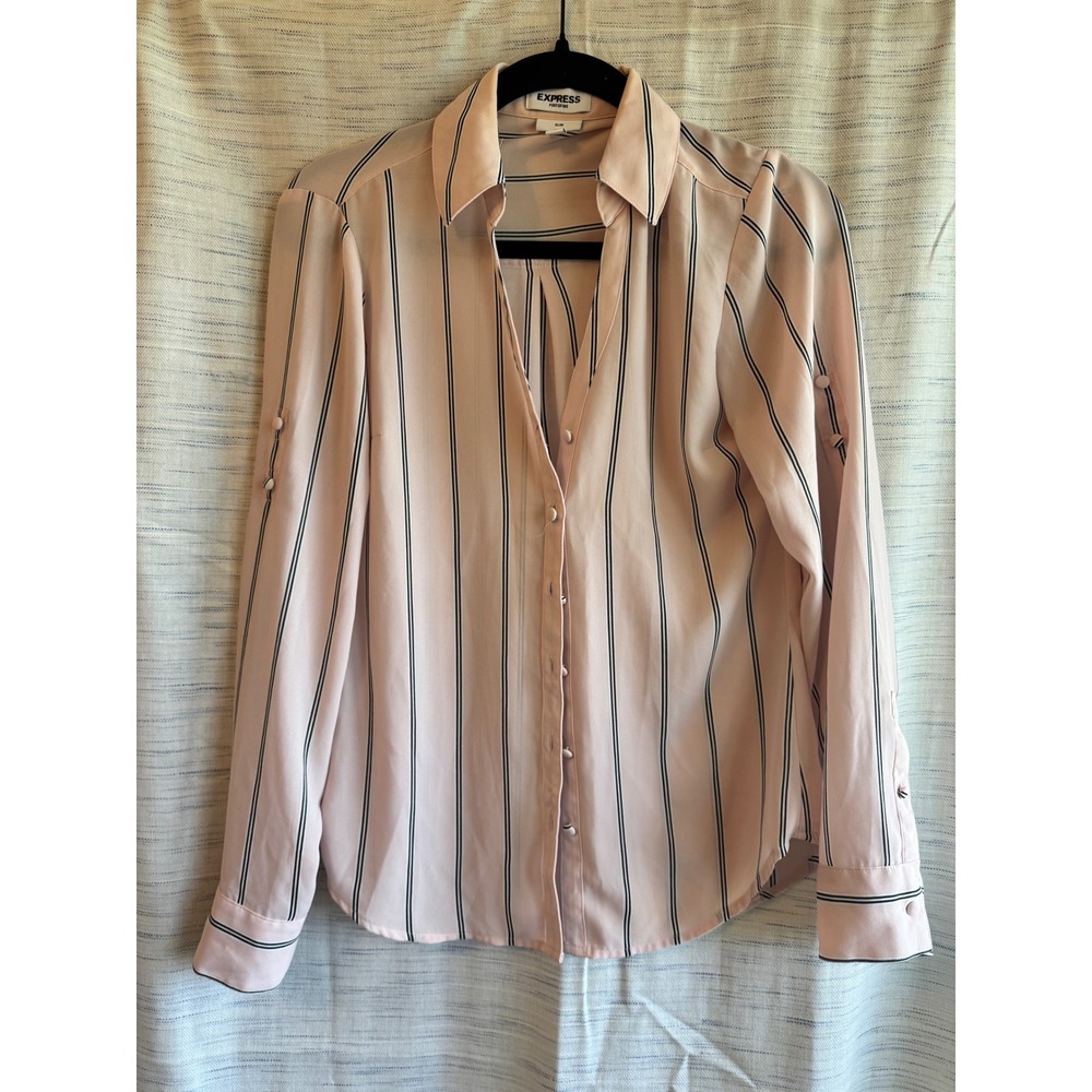 Express Portofino Slim Fit Shirt Blush Pink Black Vertical Stripe Button Down XS